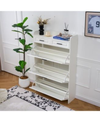 Streamdale Two drawers, three-fold doors, large storage shoe cabinet, white