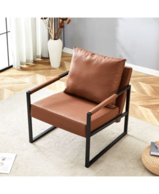  Classic Brown PU Leather & Metal Sofa