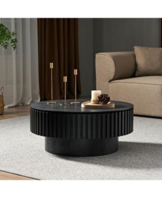 Streamdale 31.49" Nesting Round Wood Coffee Table with Storage - Black