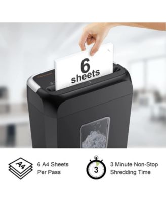 6-Sheet Crosscut Shredder for Home Office - Shreds Paper, Credit Cards, Mail, Staples, Clips - 3.4 Gal Bin with Handle