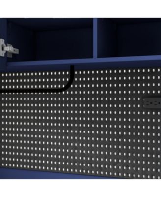  Freestanding 63" W Buffet with Hutch, Coffee Bar Storage Cabinet, Blue