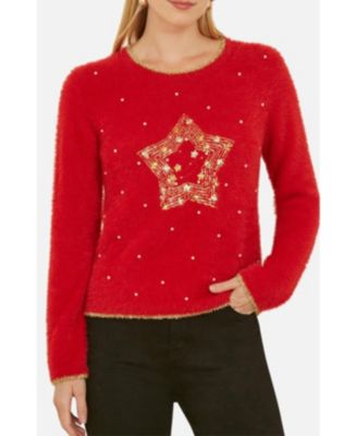 Women's Fluffy Star Holiday Sweater