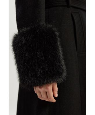 Women's Wool Detachable Fur Belted Midi Coat