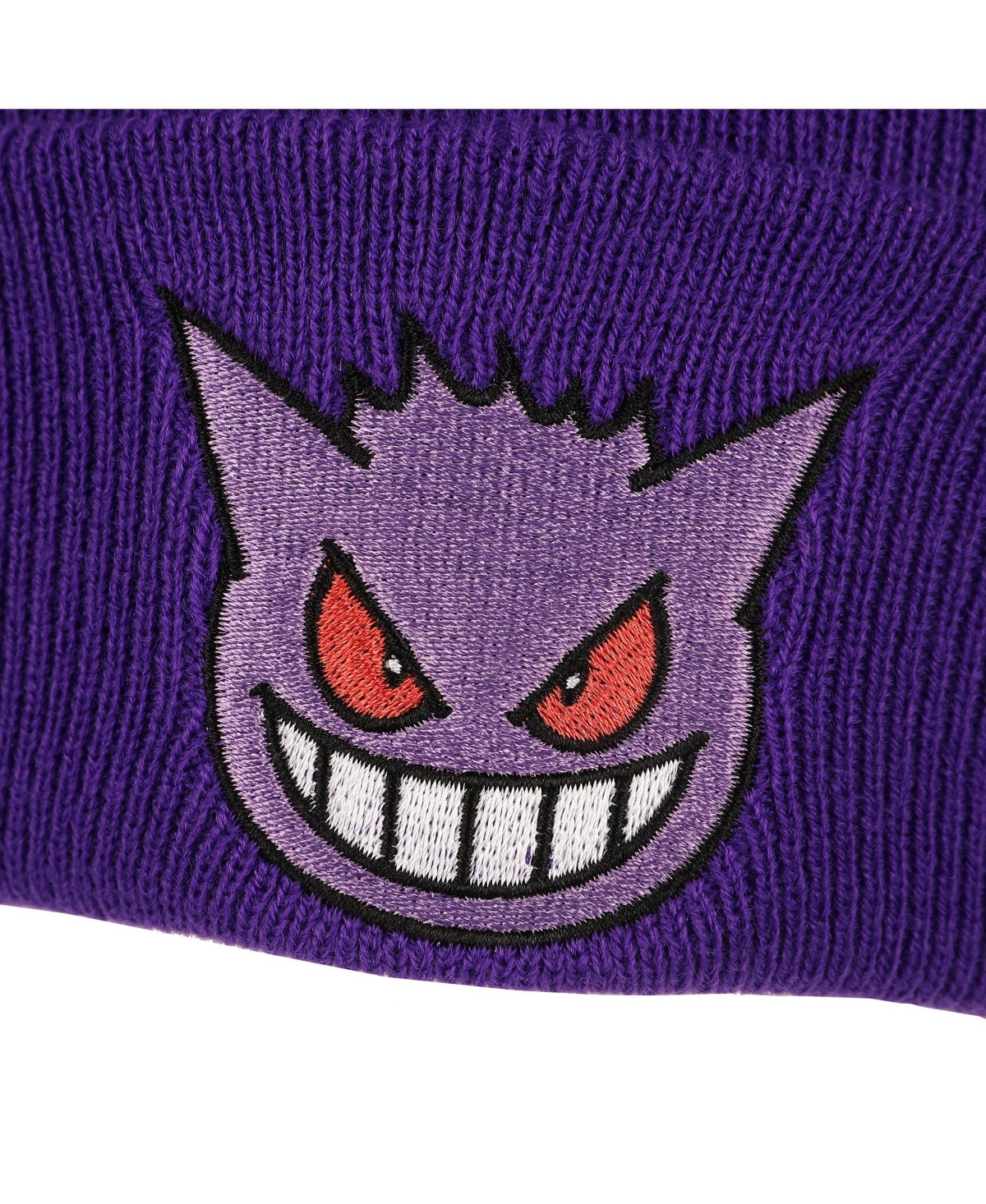 Pokemon Men's Gengar Face Embroidery Acrylic Knit Standard Cuff Beanie