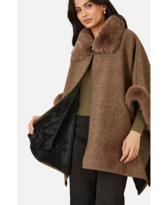Women's Luxe Fur Collared Cape Jacket