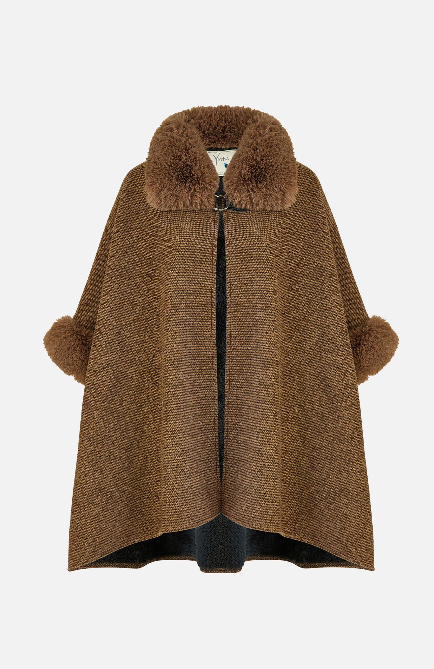 Женская куртка Yumi Luxe Fur Collared Cape, цвет: Коричневый — фото 6