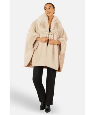 Women's Textured Faux Fur Lined Cape