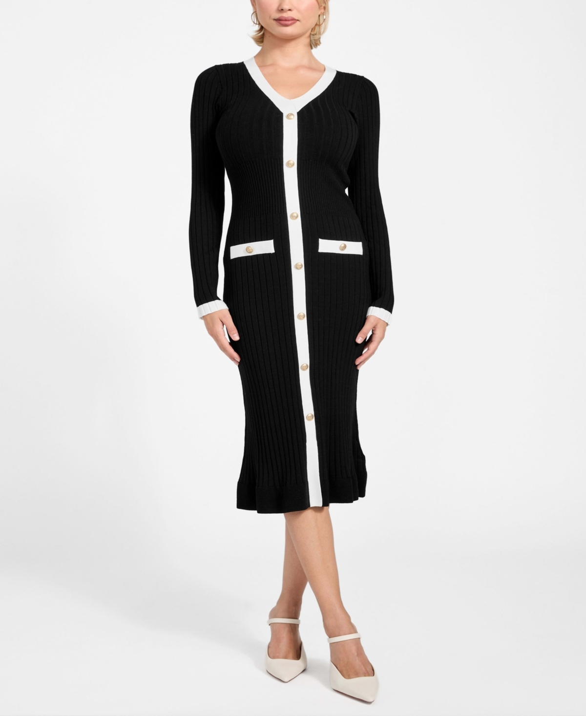 Guess Women's Long-Sleeve V-Neck Sweater Dress