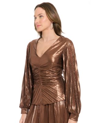 Women's V-Neck Long Bishop-Sleeve Top