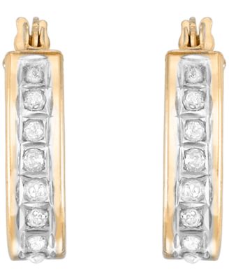 Diamond Accent Hoop Earrings (0.01 ct. t.w.) in 14k Yellow Gold Over Sterling Silver