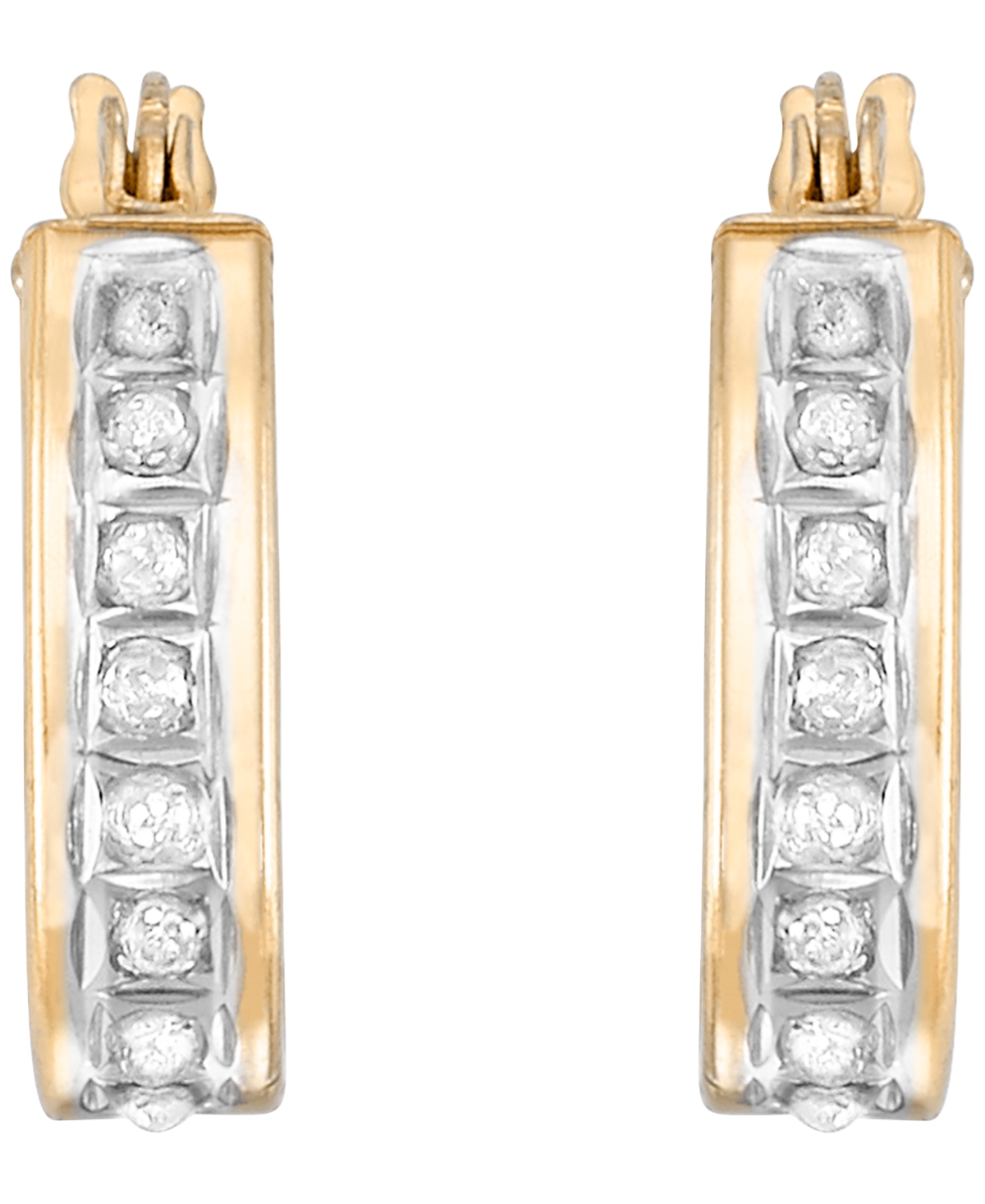 Macy's Diamond Accent Hoop Earrings (0.01 ct. t.w.) in 14k Yellow Gold Over Sterling Silver