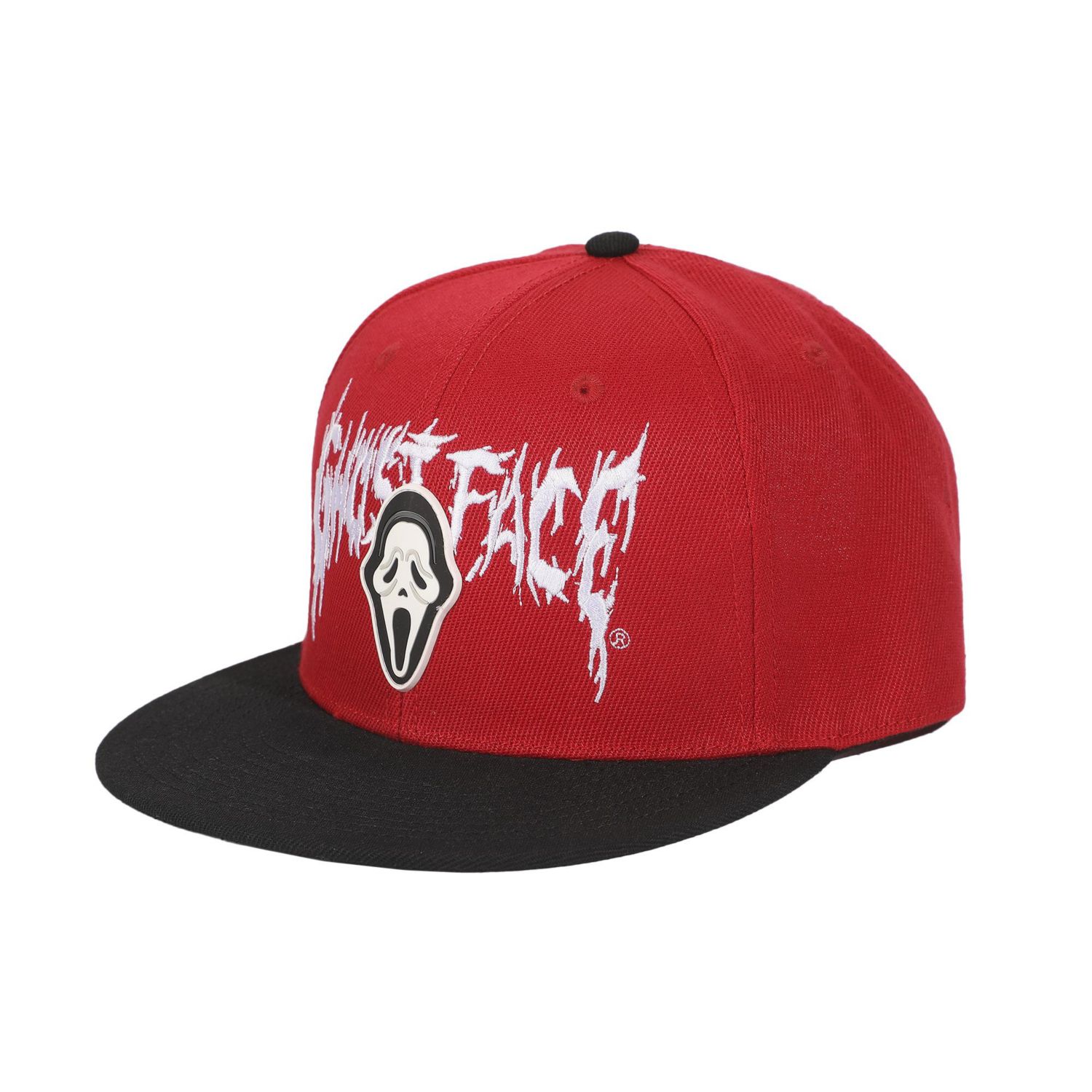 Men's Mask Rubber Badge Red Flat Bill Baseball Cap