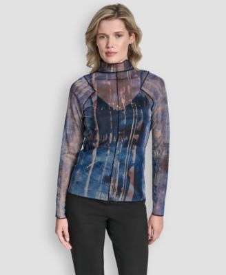 DKNY - Women's Long-Sleeve Exposed Seam Mesh Top with Sleeveless Camisole