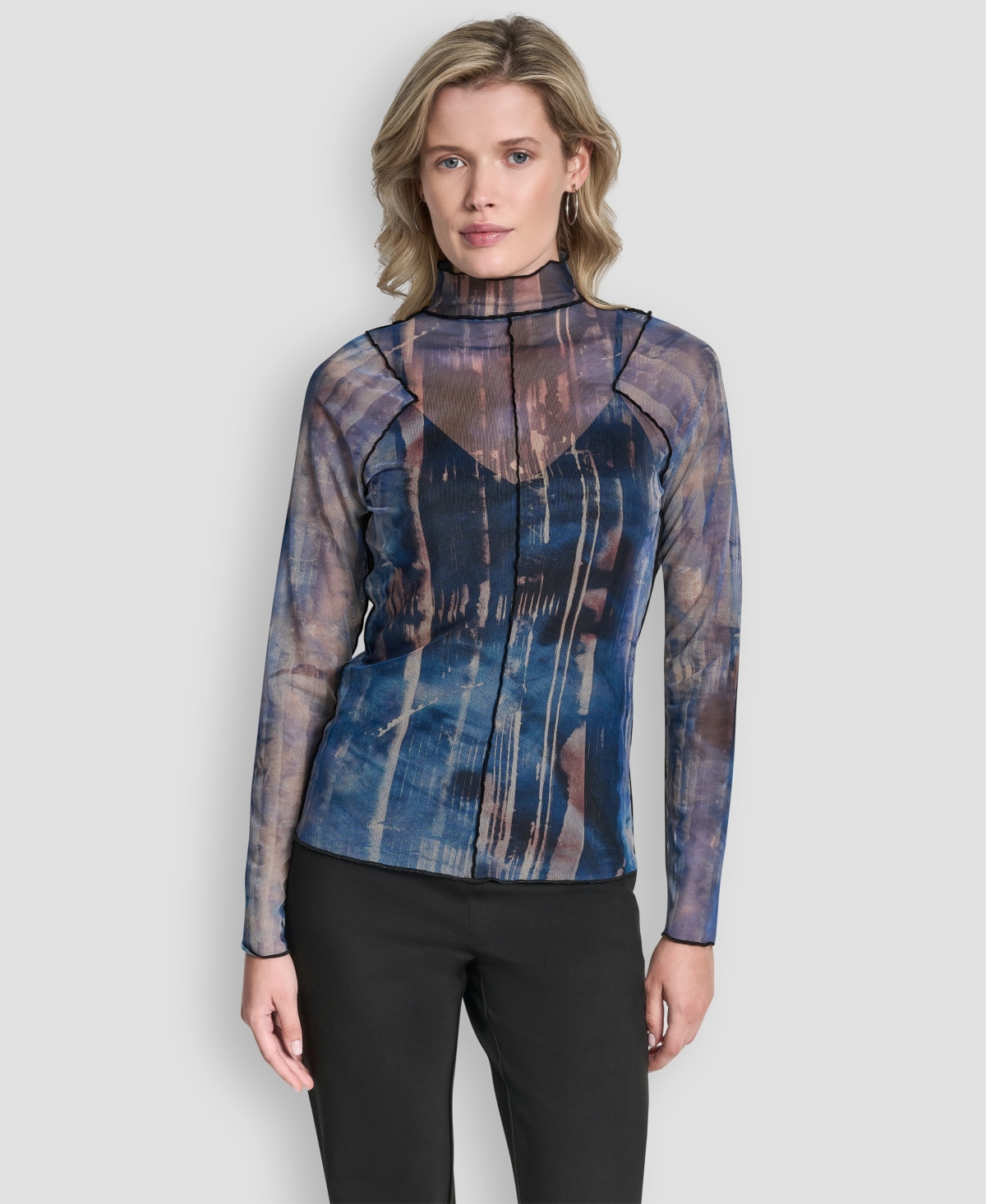 Dkny Women's Long-Sleeve Exposed Seam Mesh Top with Sleeveless Camisole