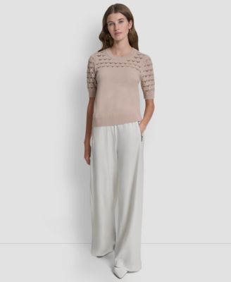 Women's Short-Sleeve Ribbed Hem Sweater