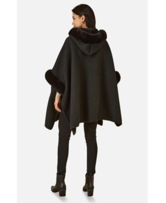Women's Hooded Fur Cape Jacket