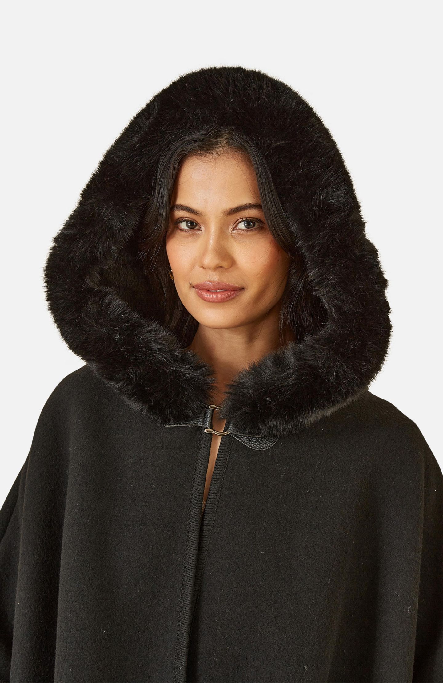 Женская куртка Yumi Hooded Fur Cape, цвет: Чёрный — фото 4