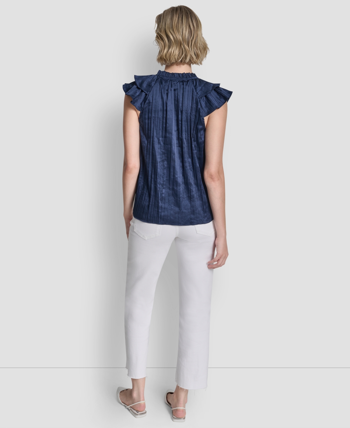 Dkny Women's Short-Sleeve Pleated Tie Front Blouse