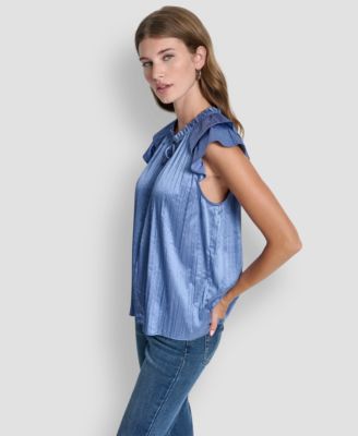Women's Short-Sleeve Pleated Tie Front Blouse