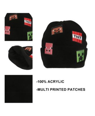 Men's Printed Character Patches Black Cuff Beanie