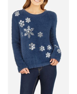 Women's Sequin Snowflake Fluffy Sweater