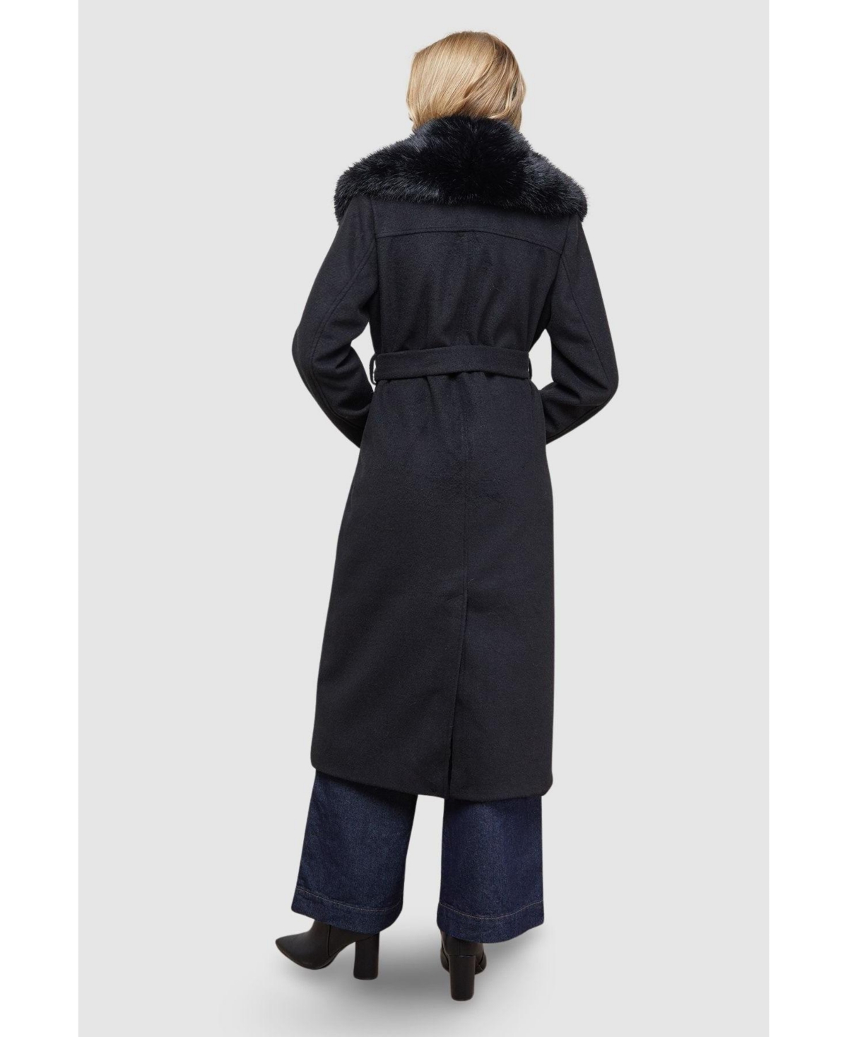 Oasis Women's Faux Fur Collar Belted Coat