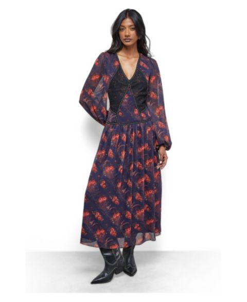 Женское платье Warehouse Plunge Neck Pleated Maxi, цвет: Синий