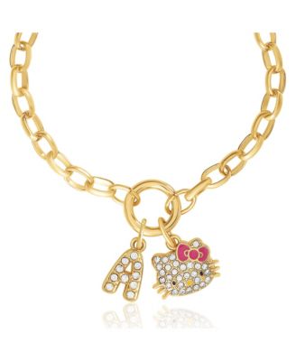 Initial Crystal Charm Bracelet, Gold-Tone, Adjustable