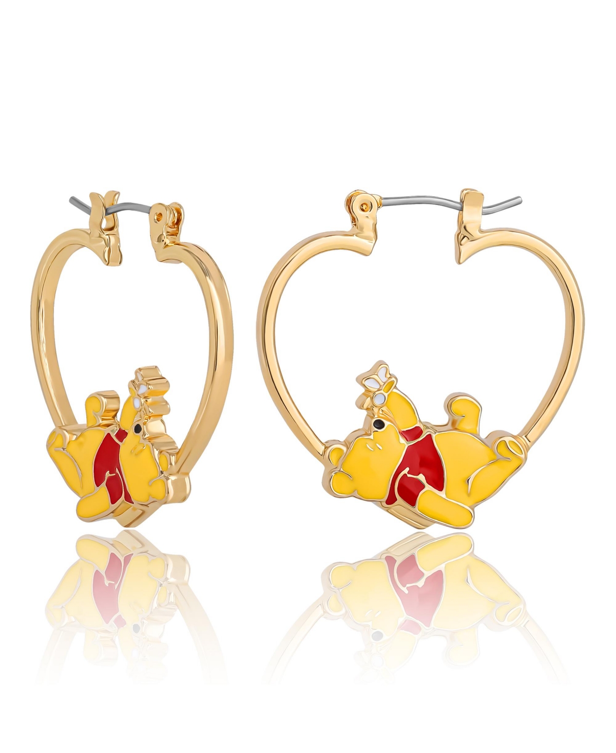Disney Winnie the Pooh Heart Hoop Earrings, Gold-Tone with Red Enamel