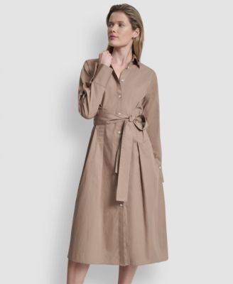 Women's Long-Sleeve Collared Neck Midi Shirt Dress