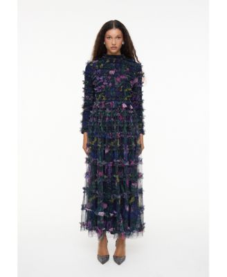 Women's Modest Ruffle Dress Maxi With Floral Print