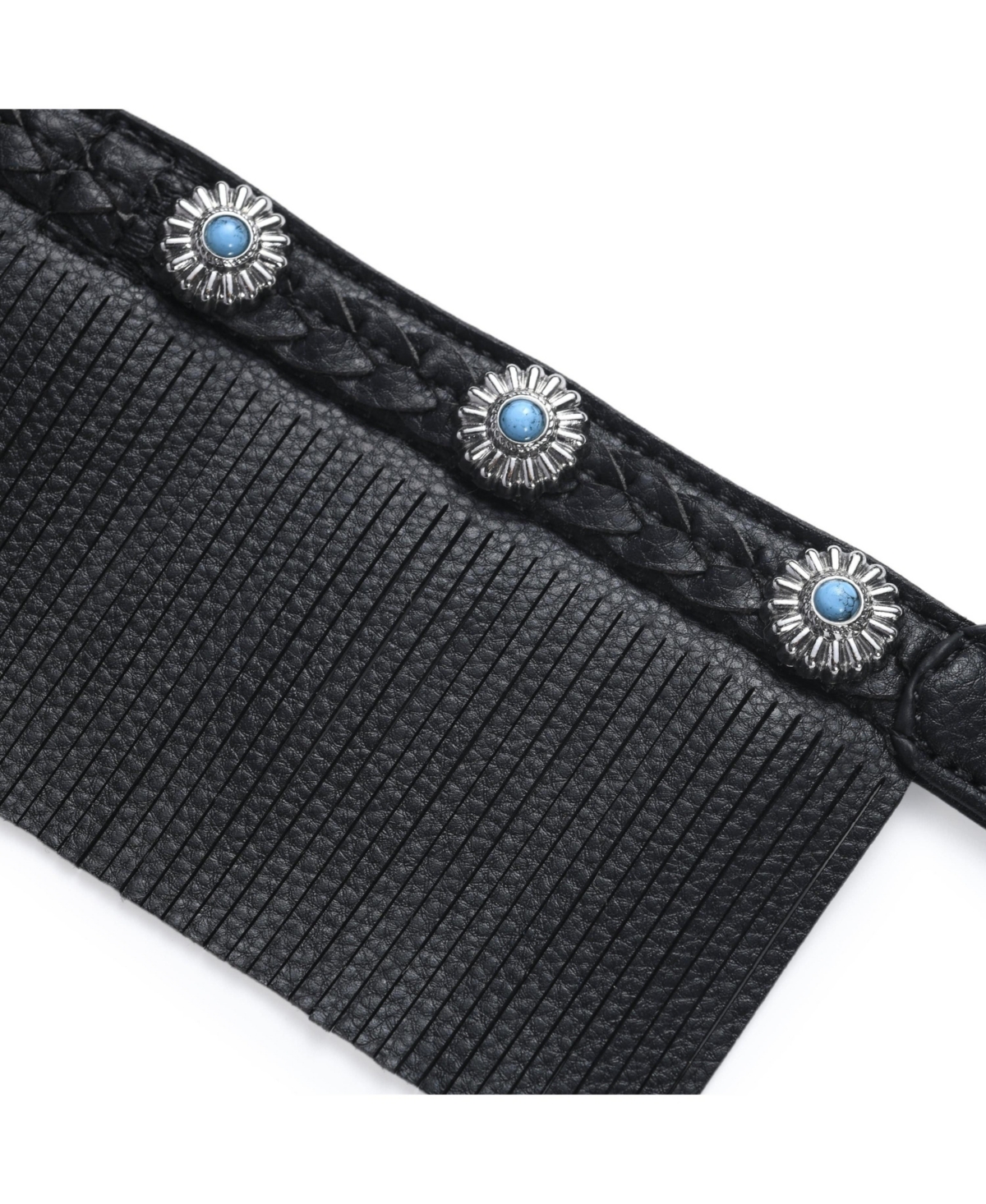 Blueberry Pet Silver-Powered Freshness Microfiber Suede Dog Collar in Midnight Black– Fringed Style with Turquoise Studs