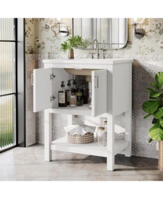 24" Bathroom Vanity with Sink, Modern Freestanding Vanity with Ceramic Porcelain Basin
