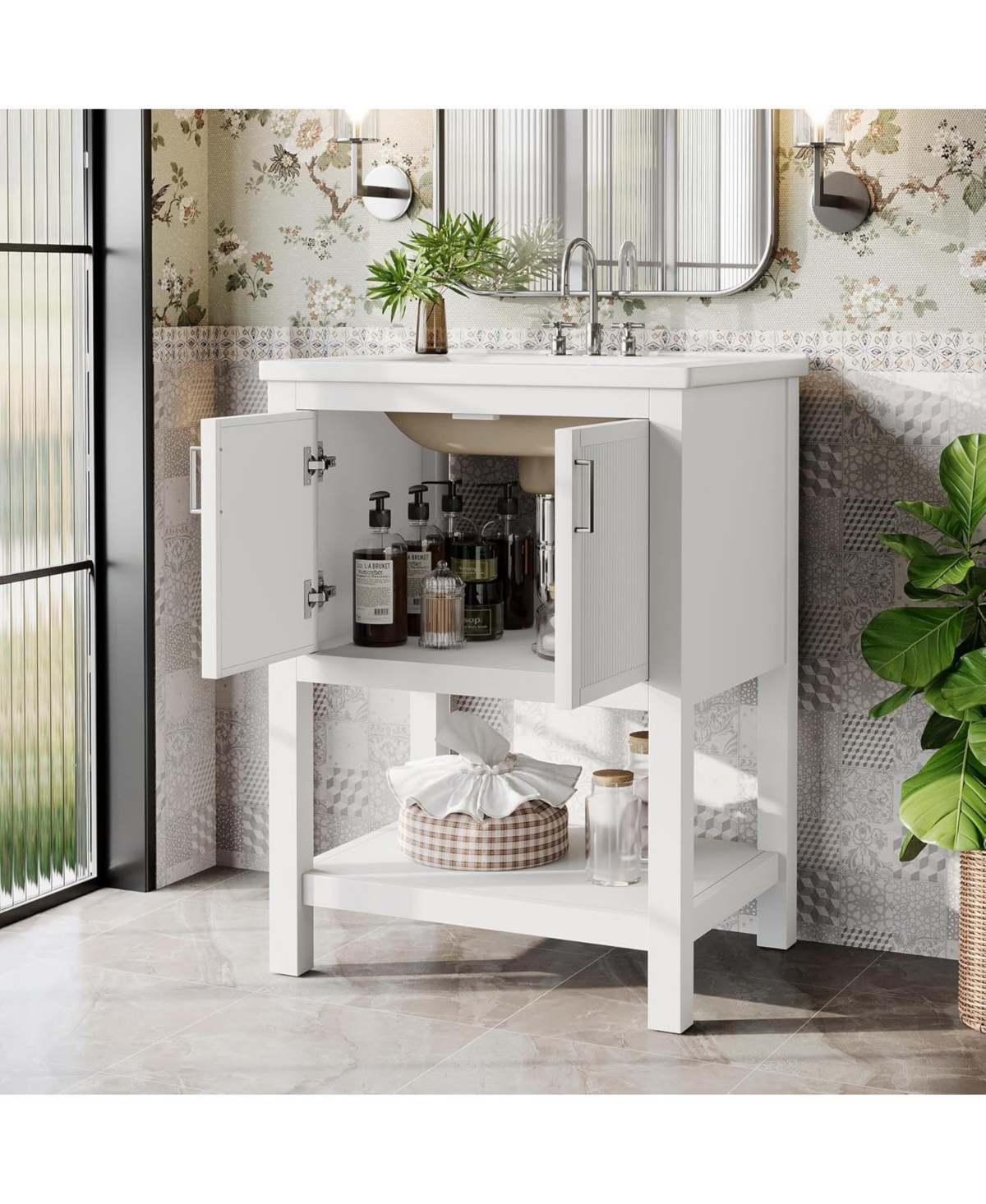 Tribesigns 24" Bathroom Vanity with Sink, Modern Freestanding Vanity with Ceramic Porcelain Basin