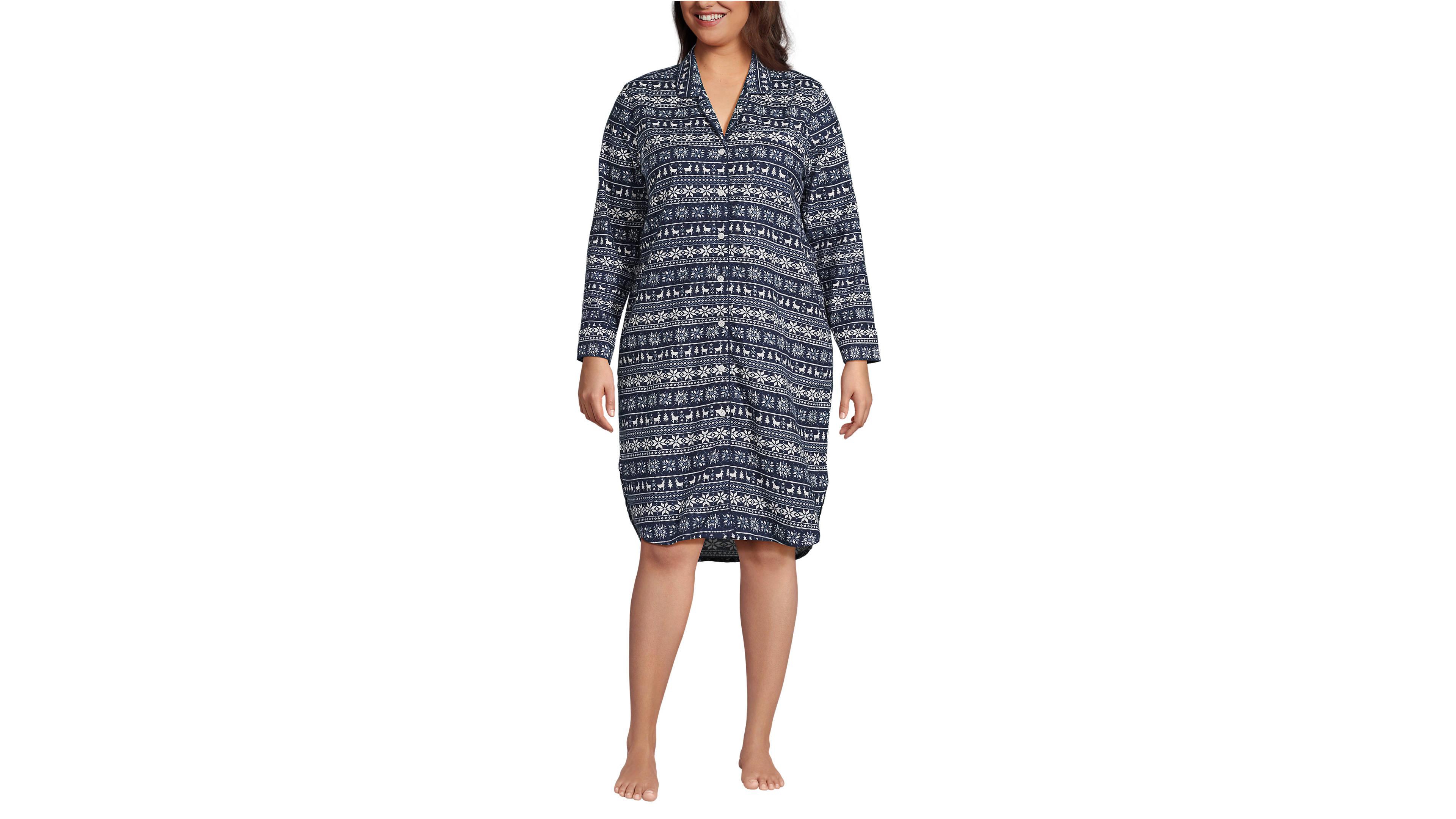 Lands' End Plus Flannel Long Sleeve Sleepshirt Nightgown