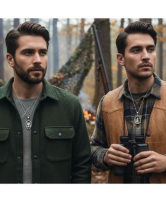 Set of 2 Celestial Werewolf Wicca Oval Animal Totem with Moon & Stars Pendant Necklace Oxidized Sterling Silver