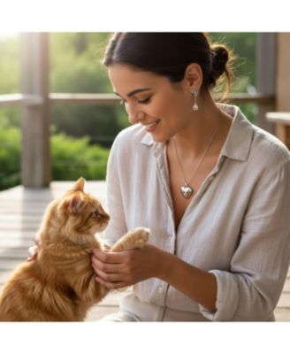Set of 2 BFF Pet Animal Lover Black Enamel Paw Print Dangle & Heart Stud Earrings Sterling Silver