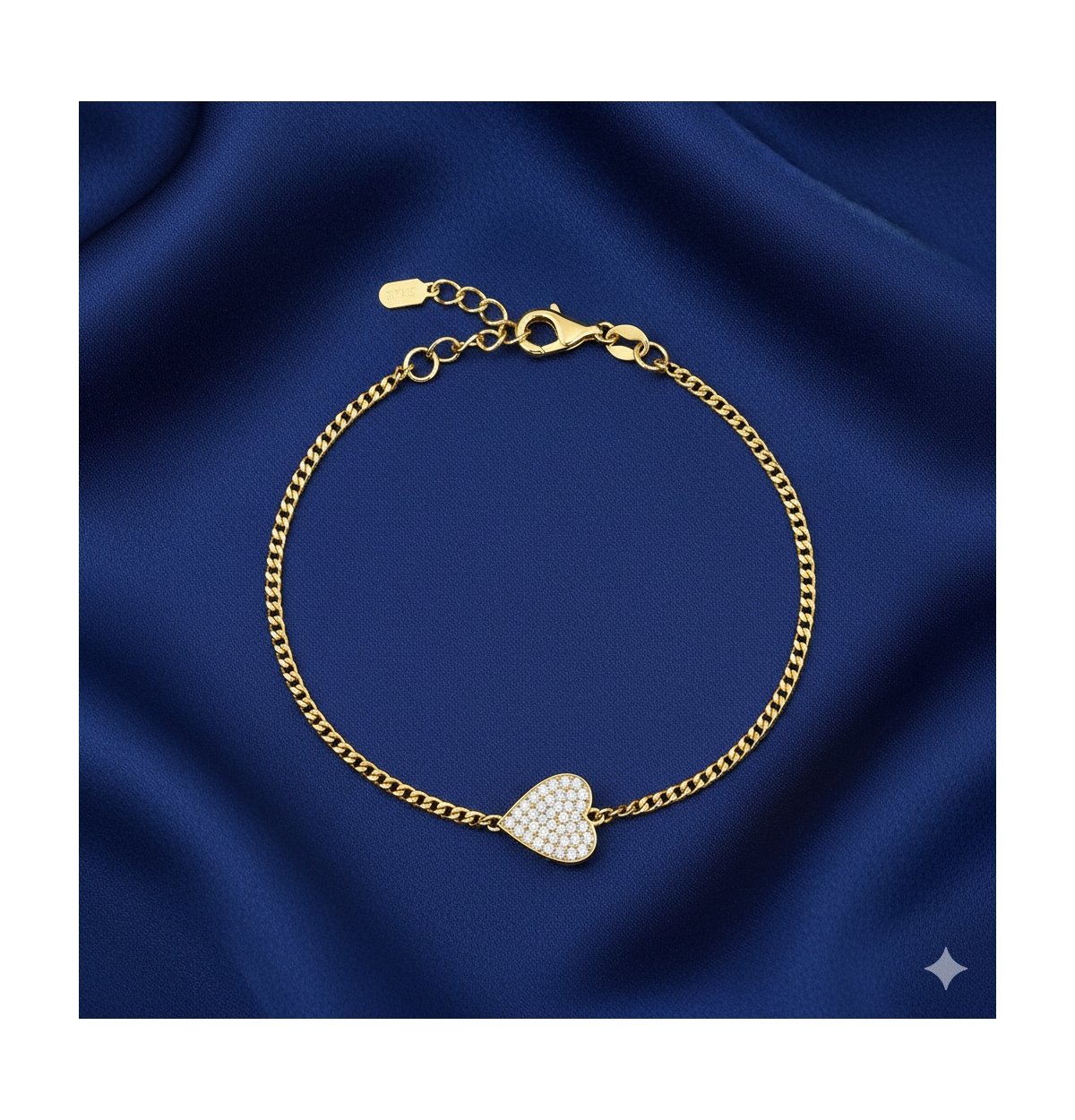 Etoielle Horizontal Heart Pave Cz Yellow Silver Curb Chain Bracelet 7 inches