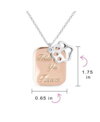 Two-Tone Paw Print Dog Tag Rose Gold Plated Pendant Necklace & CZ Accent BFF Stud Earrings Set Sterling Silver