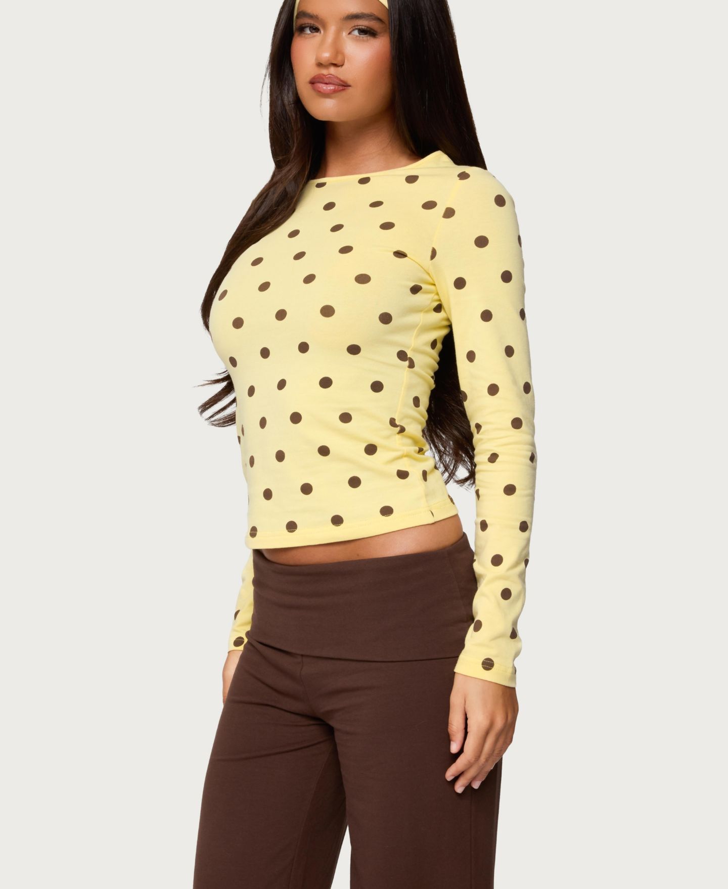 Женская футболка Edikted Maricelle Polka Dot Long Sleeve T, цвет: Жёлтый — фото 4