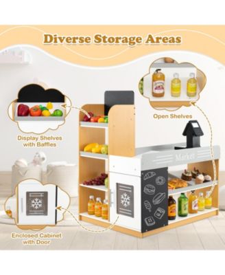Wooden Supermarket Playset with Checkout Counter & Shopping Cart