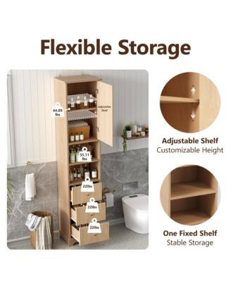 67.7 Inch Tall Freestanding Bathroom Cabinet with Door Adjustable Shelf and 3 Drawers