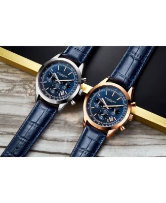 Rialto 3975L Men s Chronograph Watch – Quartz Movement, 44mm Stainless Steel Case, Leather Strap