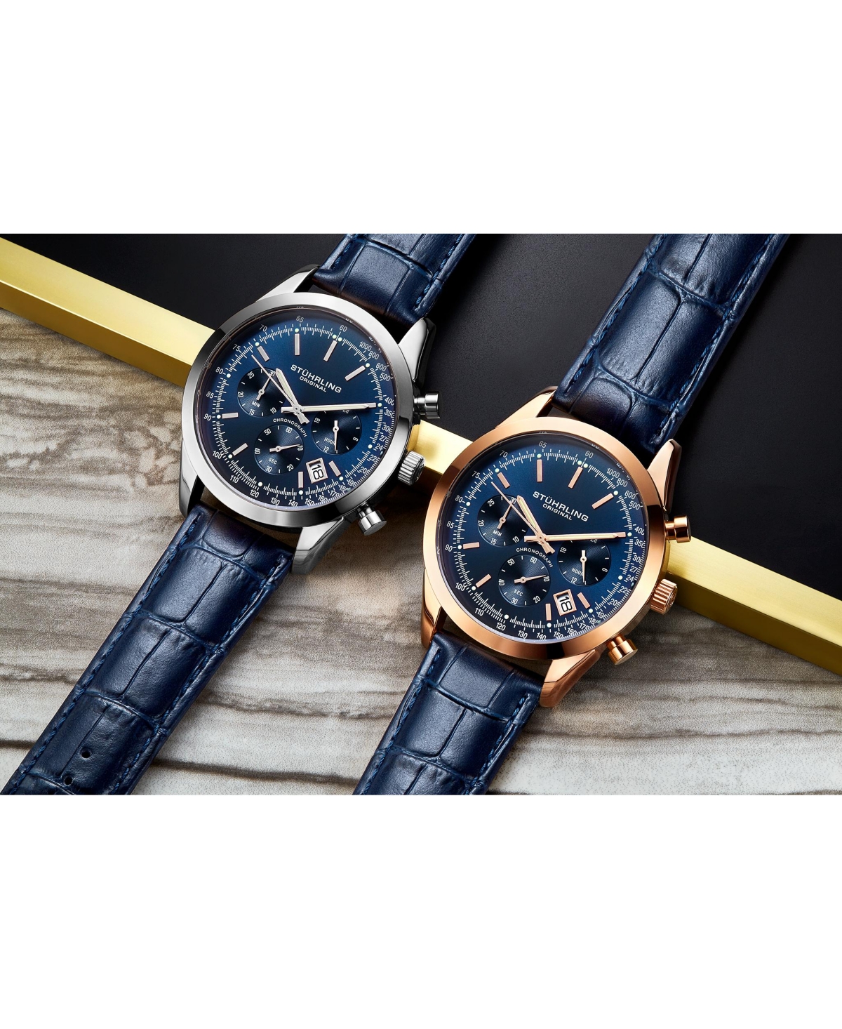 Stuhrling Rialto 3975L Men s Chronograph Watch – Quartz Movement, 44mm Stainless Steel Case, Leather Strap