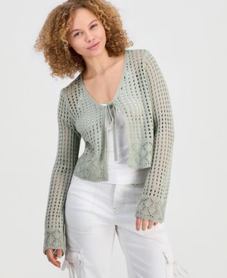 Juniors' Tie-Front Open-Knit Cardigan