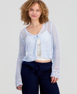 Juniors' Tie-Front Open-Knit Cardigan
