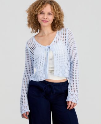 Hooked Up by IOT Juniors' Tie-Front Open-Knit Cardigan - Macy's