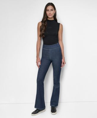 Petite High-Rise Flared-Leg Pull-On Jeans