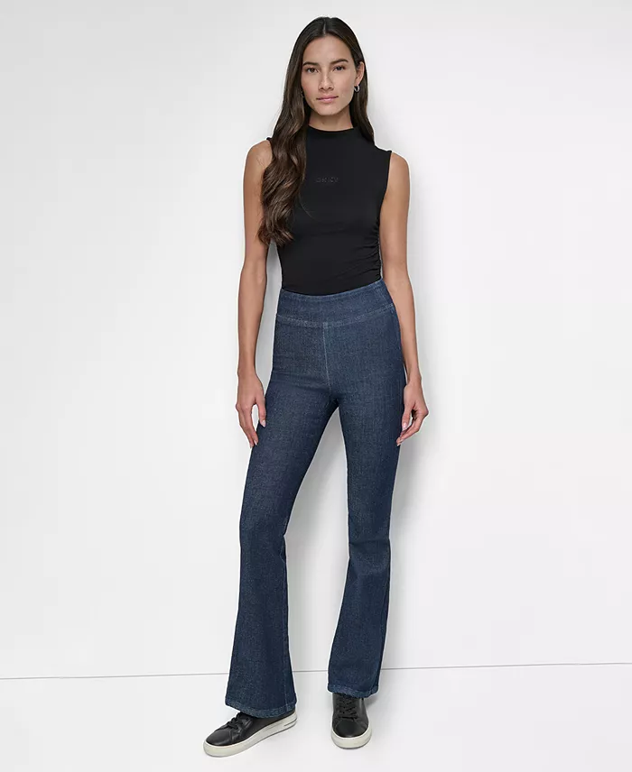 Petite High-Rise Flared-Leg Pull-On Jeans