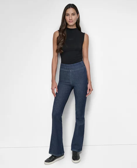 Petite High-Rise Flared-Leg Pull-On Jeans - Bond Street
